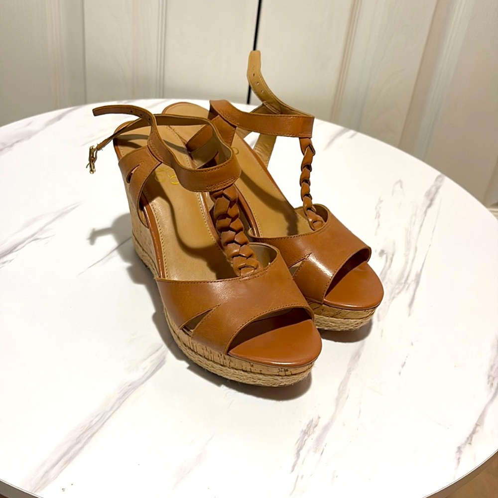 Franco Sarto 8.5 Brown Cork Platform Wedge Sandal